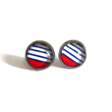 Puces d'Oreilles Enfant Rayures Bleues et Rouges