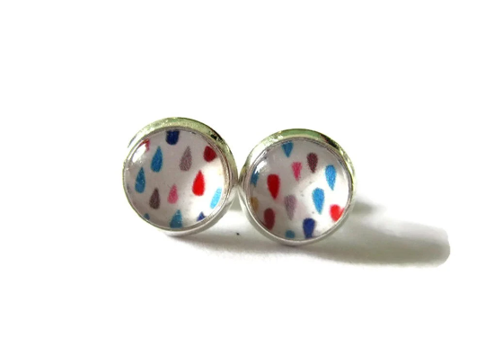 Puces d'Oreilles Enfant Gouttes Multicolores