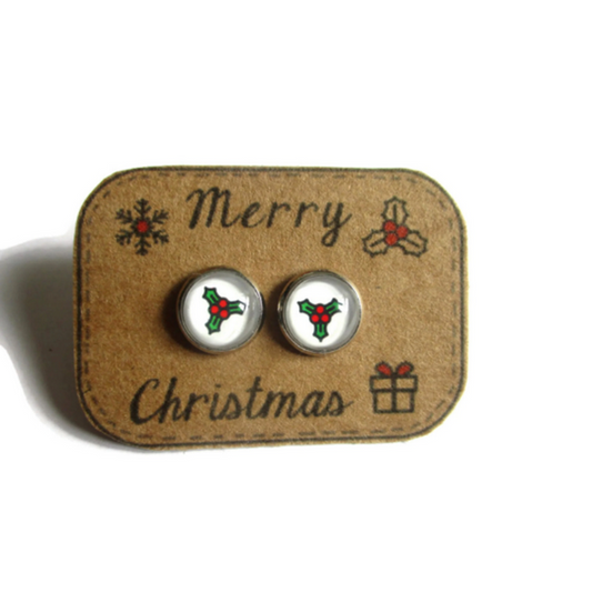 Kids Holly Stud Earrings / "Merry Christmas!"