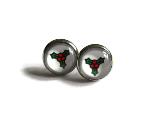 Kids Holly Stud Earrings / "Merry Christmas!"