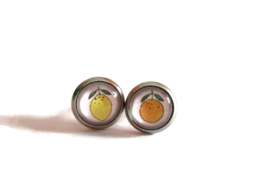 Kids Orange And Lemon Stud Earrings / "Squeeze the day!"