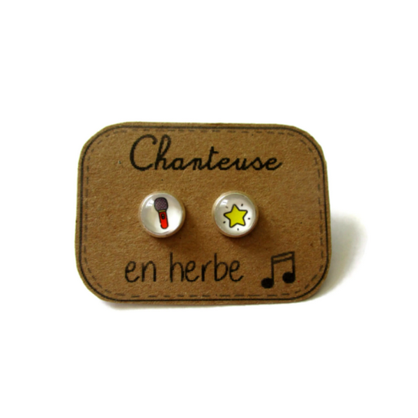 Kids Star And Mic Stud Earring / Chanteuse en Herbe!