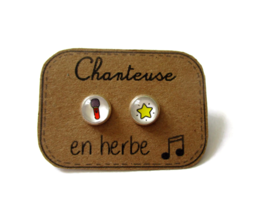 Kids Star And Mic Stud Earring / Chanteuse en Herbe!