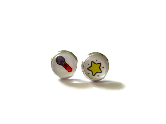 Kids Star And Mic Stud Earring / Chanteuse en Herbe!