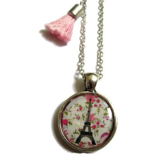 Collier Enfant Tour Eiffel Rose