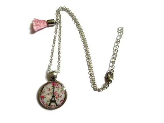 Collier Enfant Tour Eiffel Rose