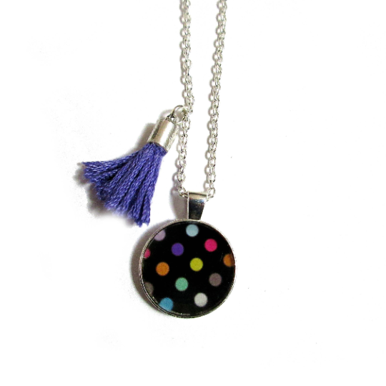 Collier Enfant Pois Multicolores sur fond Noir