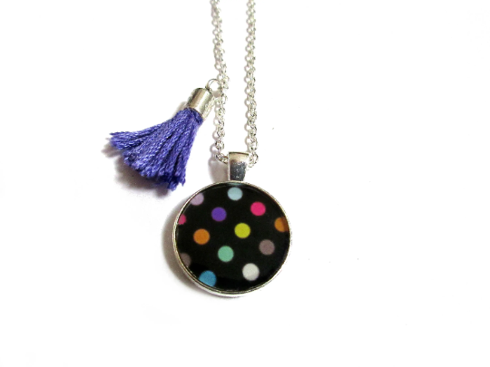 Collier Enfant Pois Multicolores sur fond Noir