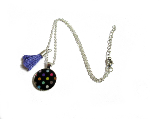 Collier Enfant Pois Multicolores sur fond Noir