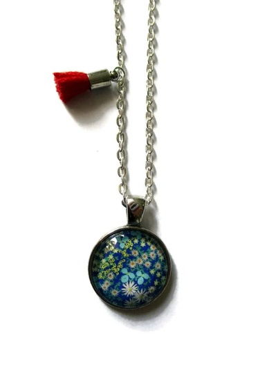 Collier Enfant Fleurs Bleues