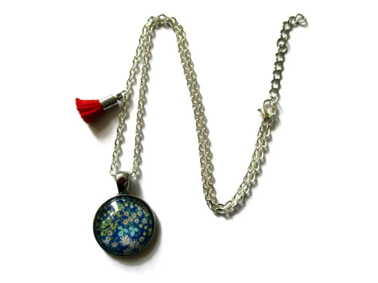 Collier Enfant Fleurs Bleues