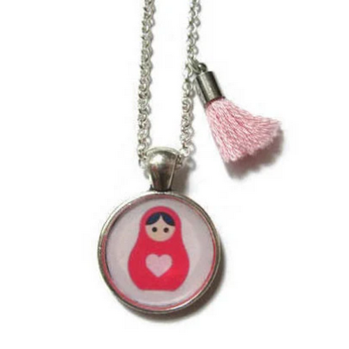 Collier Enfant Poupée Russe Rose