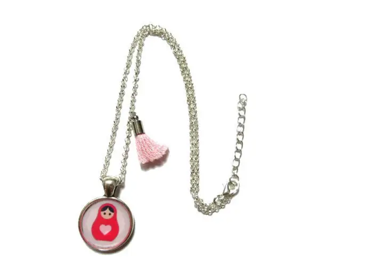 Collier Enfant Poupée Russe Rose