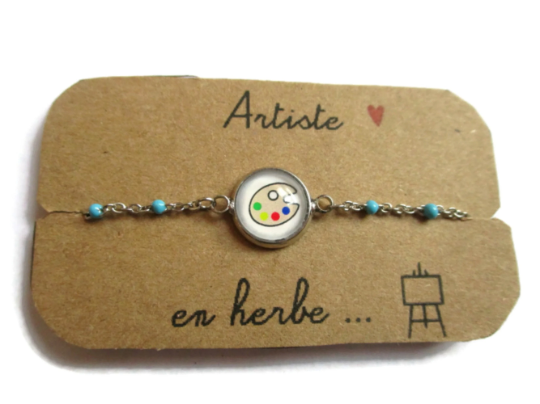 Bracelet Enfant Acier Inoxydable, Palette de Peinture/ Artiste en Herbe