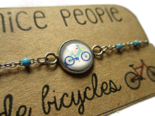 Bracelet Enfant Acier Inoxydable, Vélo/ "Nice people ride bicycle!!"