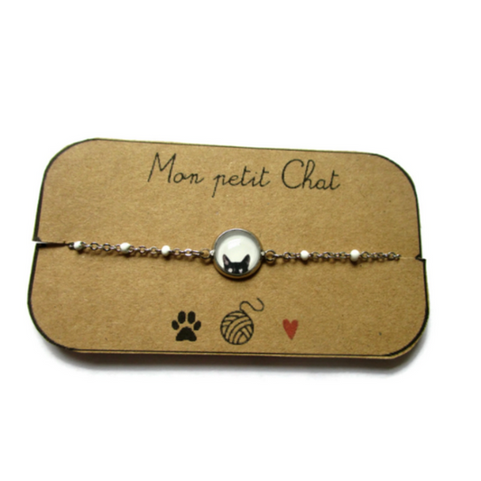 Bracelet Enfant Acier Inoxydable, Chat Noir/ Mon Petit Chat