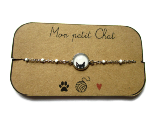 Bracelet Enfant Acier Inoxydable, Chat Noir/ Mon Petit Chat