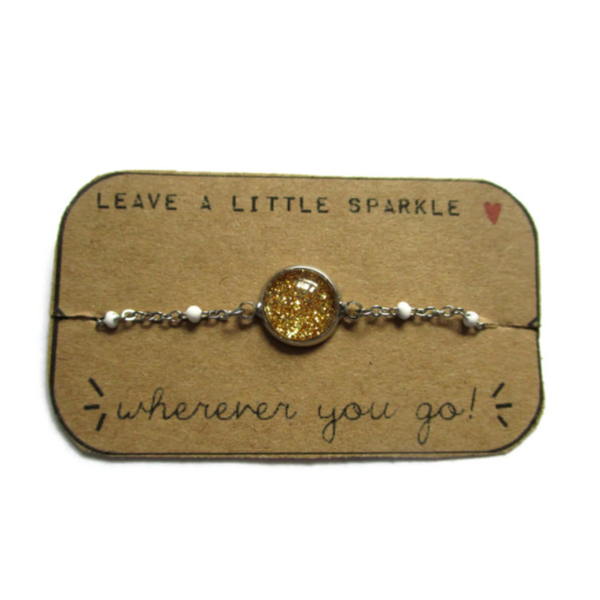 Bracelet Enfant Acier Inoxydable, Paillettes Dorées/ "Leave a little sparkle wherever you go!"