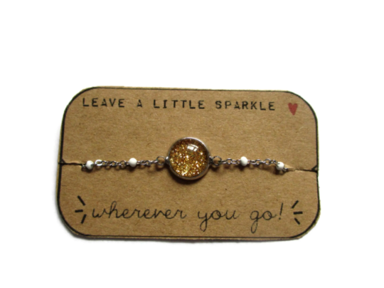 Bracelet Enfant Acier Inoxydable, Paillettes Dorées/ "Leave a little sparkle wherever you go!"