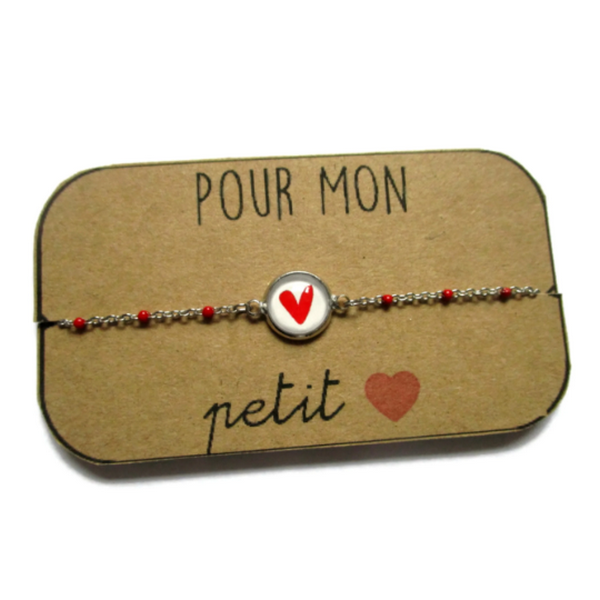 Bracelet Enfant Acier Inoxydable, Coeur Rouge/ Pour Mon Petit Coeur!