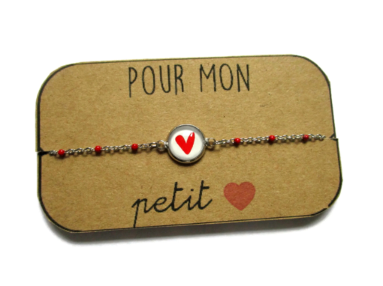 Bracelet Enfant Acier Inoxydable, Coeur Rouge/ Pour Mon Petit Coeur!