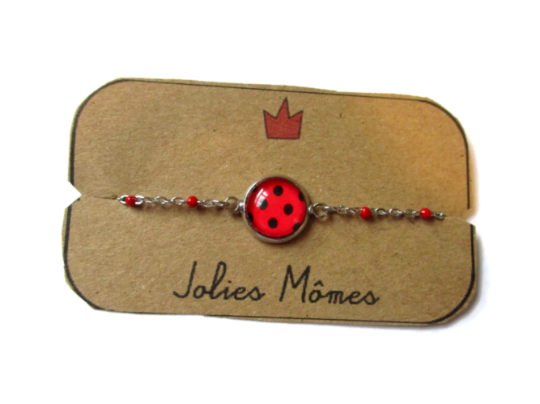 Bracelet Enfant Acier Inoxydable, Motif Coccinelle