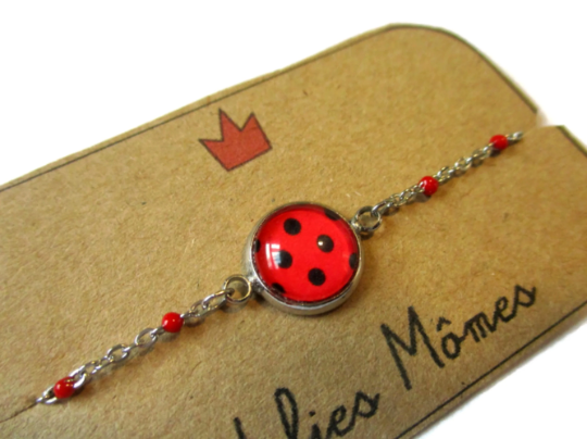 Bracelet Enfant Acier Inoxydable, Motif Coccinelle