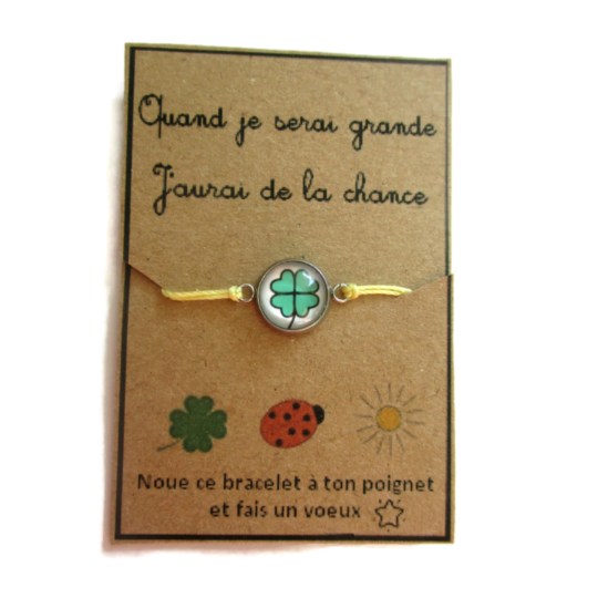 Bracelet Enfant Fil Trèfle à 4 Feuilles, Chanceuse