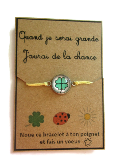 Bracelet Enfant Fil Trèfle à 4 Feuilles, Chanceuse