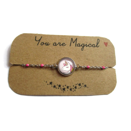 Bracelet Enfant Acier Inoxydable, Licorne Rose