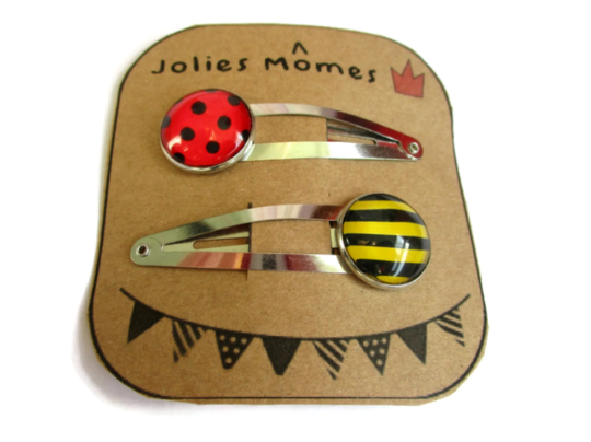 2 Barrettes Enfant Abeille et Coccinelle