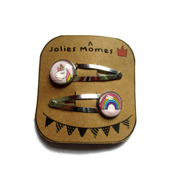 2 Barrettes Enfant Licorne et Arc en ciel