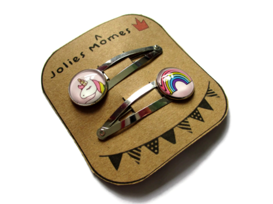 2 Barrettes Enfant Licorne et Arc en ciel