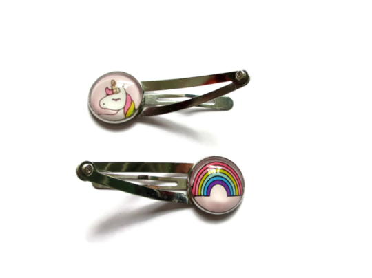 2 Barrettes Enfant Licorne et Arc en ciel