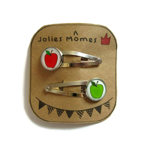 Green and Red Apple Hair Clips