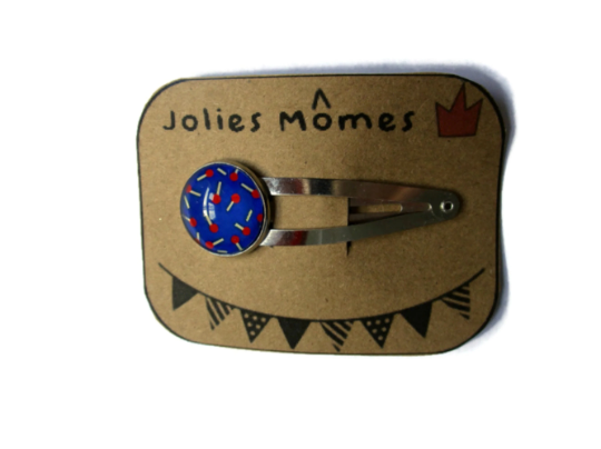 Barrette Enfant Motif Pop Bleu et Rouge