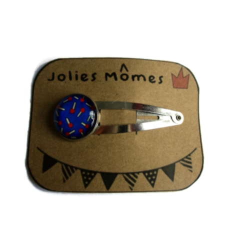 Barrette Enfant Motif Pop Bleu et Rouge