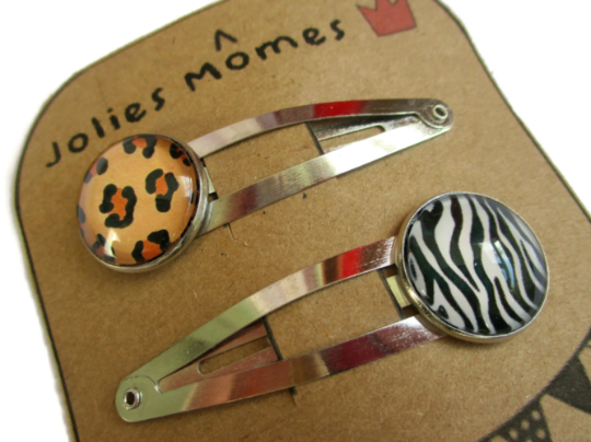 2 Barrettes Enfant Zèbre et Léopard