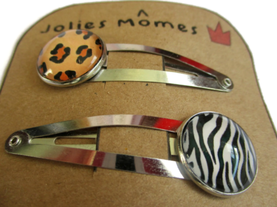 2 Barrettes Enfant Zèbre et Léopard