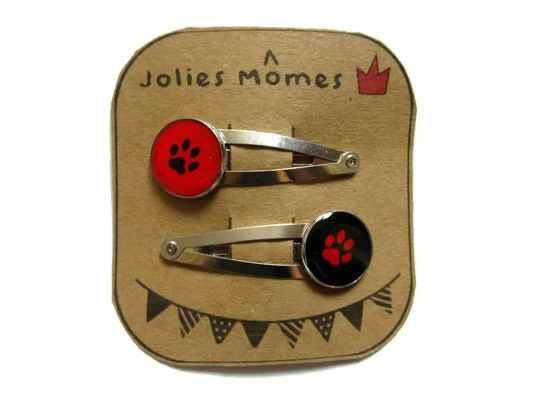 2 Barrettes Enfant Pattes de Chat