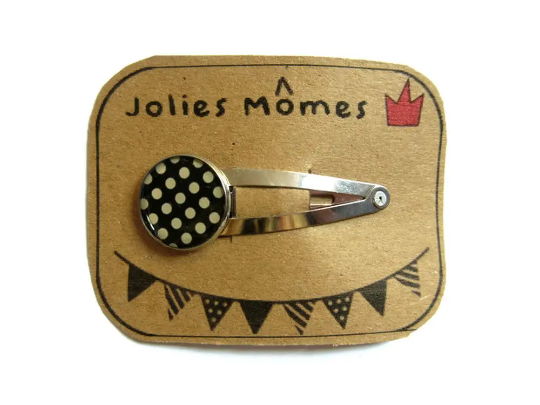 Barrette Enfant Pois Noirs et Blancs