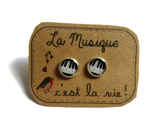 Piano Kids Stud Earrings / "La Musique c'est la Vie"