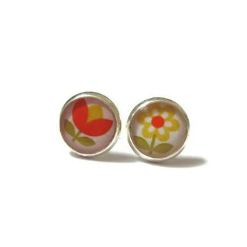 Orange And Yellow Floral Retro Kids Stud Earrings