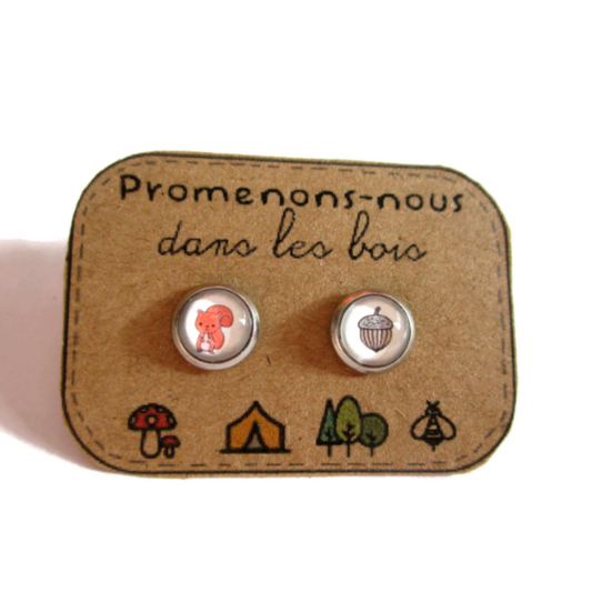 Squirrel Kids Stud Earrings / " Promenons-nous dans les bois "