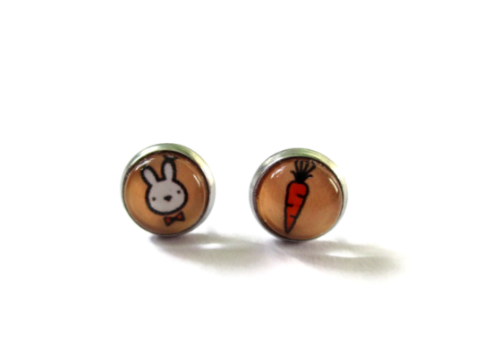 Rabbit And Carrot Kids Stud Earrings