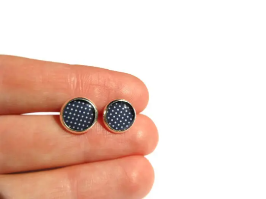 Dark Blue Polka Dot Kids Stud Earrings