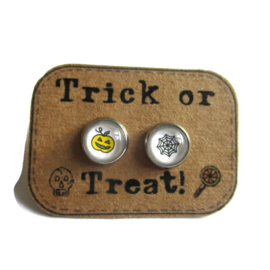 Pumpkin And Spider web Kids Stud Earrings / "Trick or Treat!"