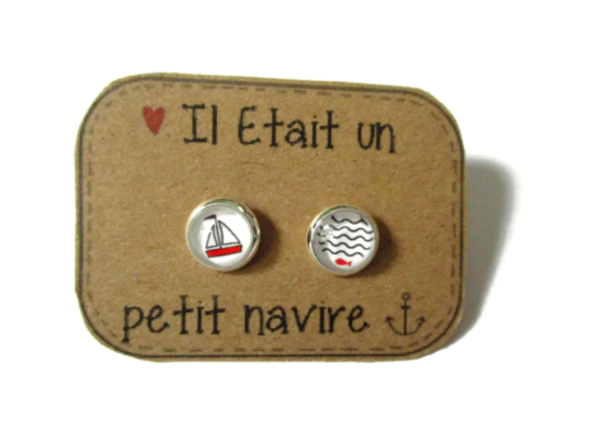 Boat And Fish Kids Stud Earrings / Il était un Petit Navire!