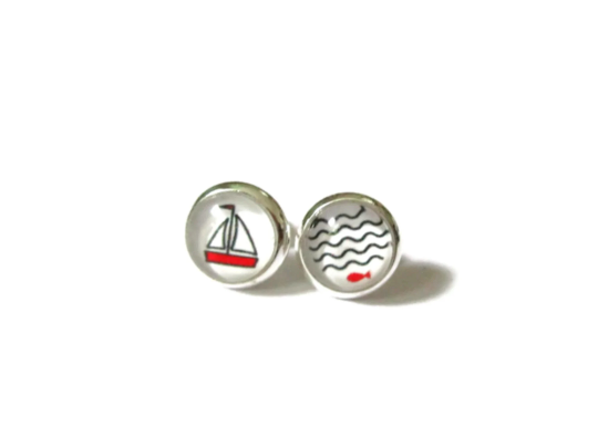 Boat And Fish Kids Stud Earrings / Il était un Petit Navire!