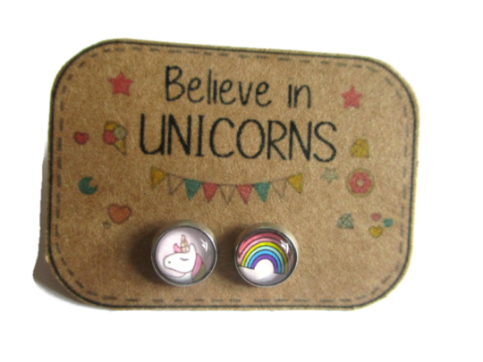 Puces d'Oreilles Enfant Licorne, Arc en Ciel